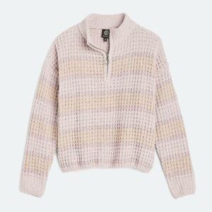 BOBEAU Poppy Chenille Quarter Zip Sweater Top - Pink - Medium